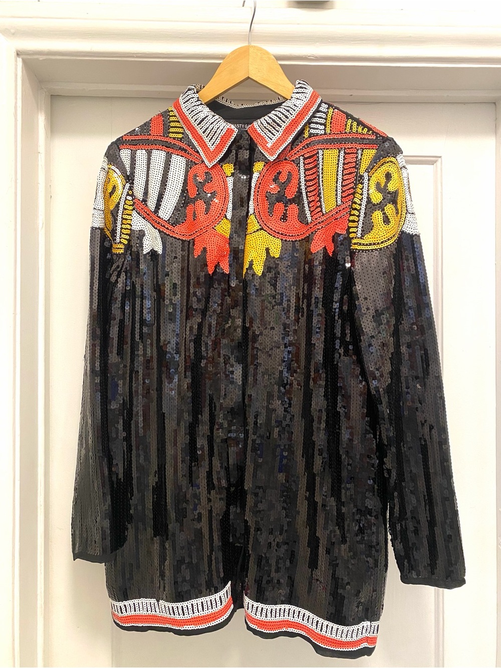 Nasty Gal Collection Sequin Shirt Jacket with hidden snap closures